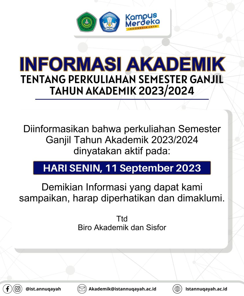 [INFO] Perkuliahan semester Ganjil Tahun Akademik 2023/2024
