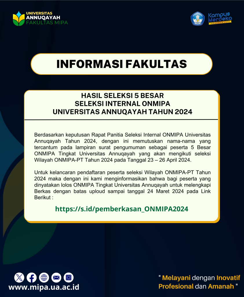 [INFO] Hasil Seleksi Internal ONMIPA – PT Tingkat Universitas Annuqayah
