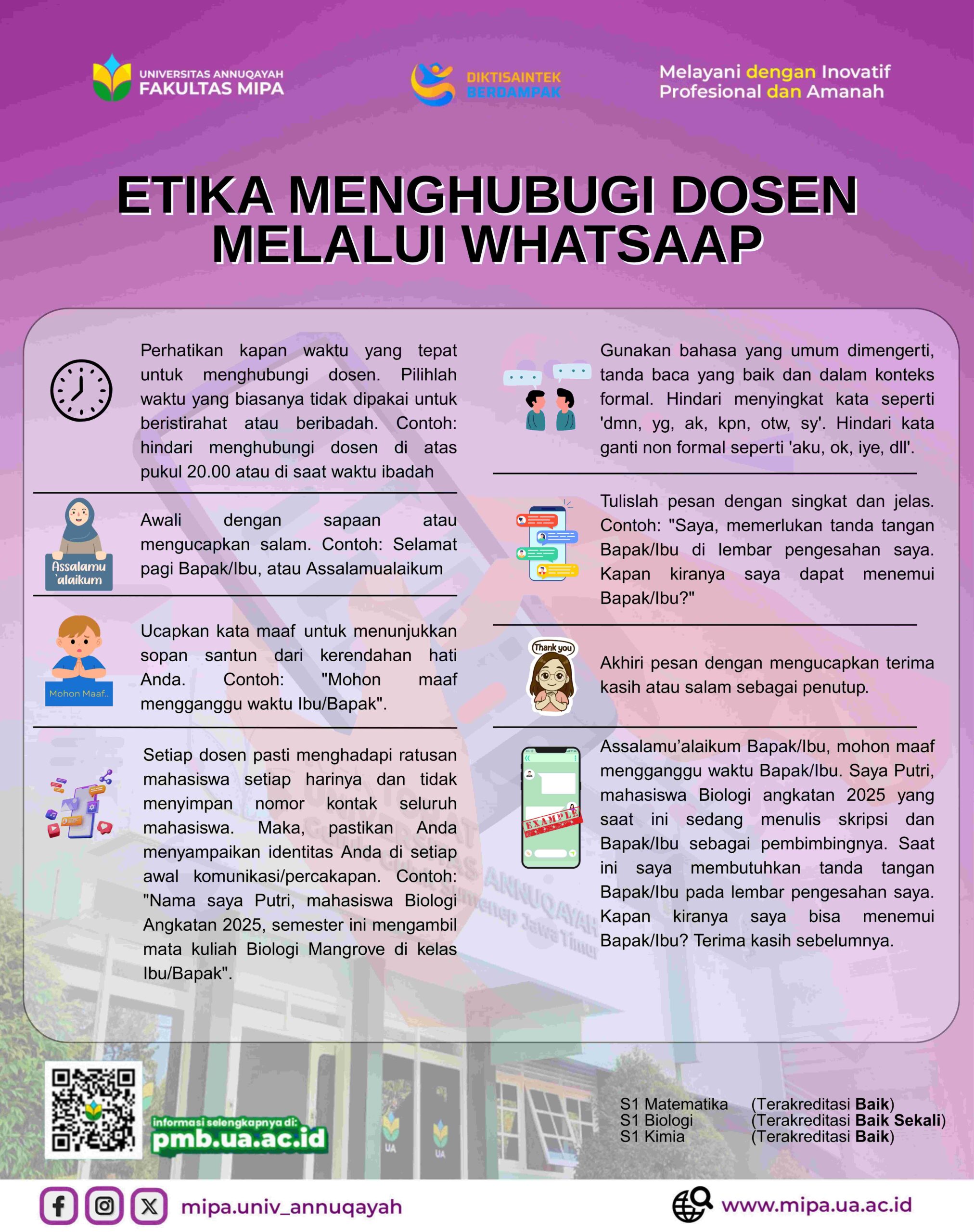 FAKULTAS MIPA UNIVERSITAS ANNUQAYAH SOSIALISASIKAN ETIKA MENGHUBUNGI DOSEN MELALUI WHATSAPP